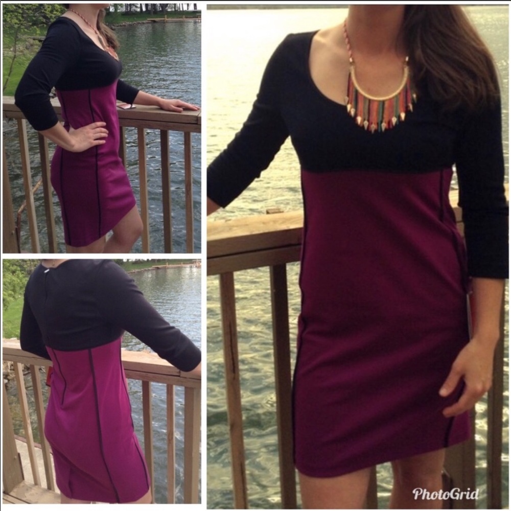 Narcisco Rodriguez Color Block Ponte Knit Sheath Black Mulberry Dress XS NWT
